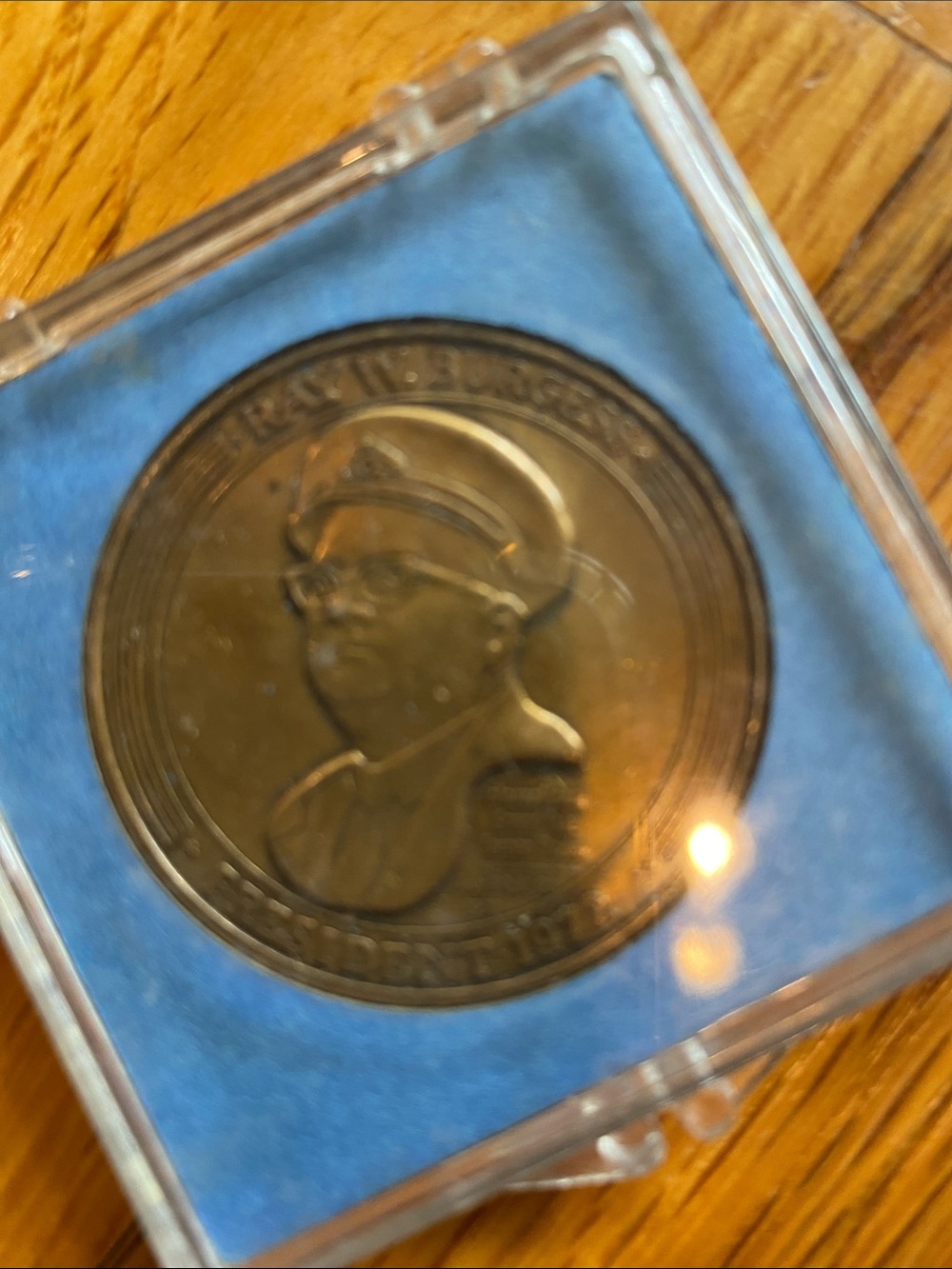 Commemorative Ray W. Burgess 1972 Bronze-Colored Medal in Display Case